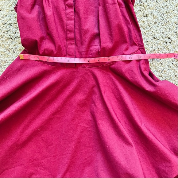 Express Fit and Flare Sleeveless Collared Dress | Color: Burgundy - Picture 6 of 11